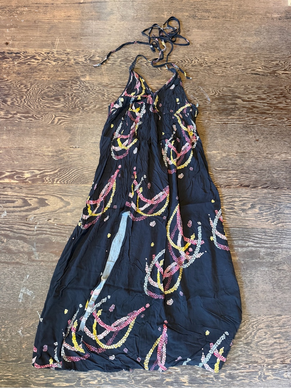 Backless Black Halter Maxi Dress with Pink & Yellow He’e Lei